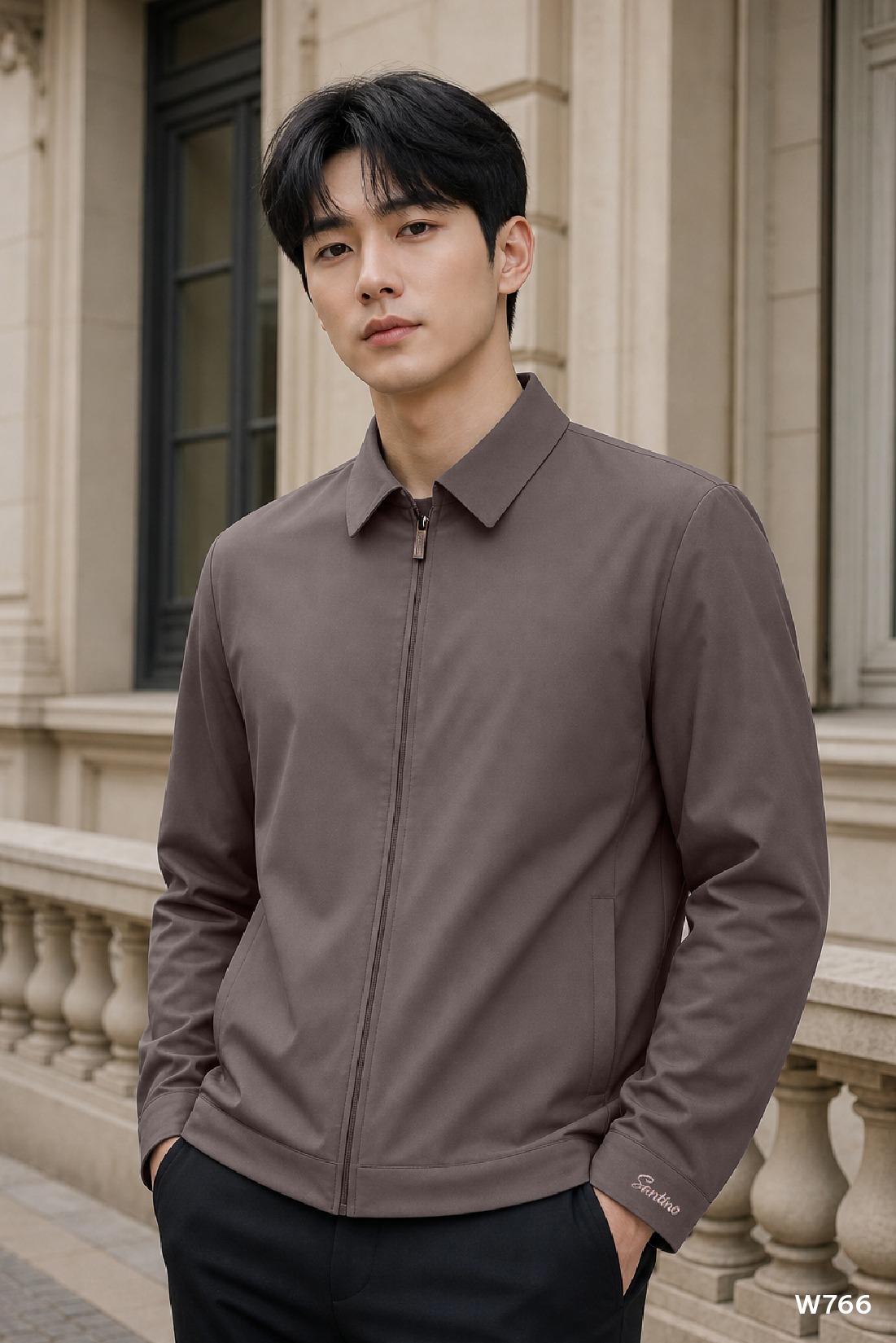 Áo jacket nam cao cấp Santino màu xám đậm | W766